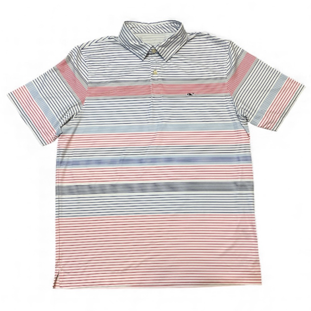 Men's Vineyard Vines Performance Golf Polo Red White & Blue Stripes Size Large